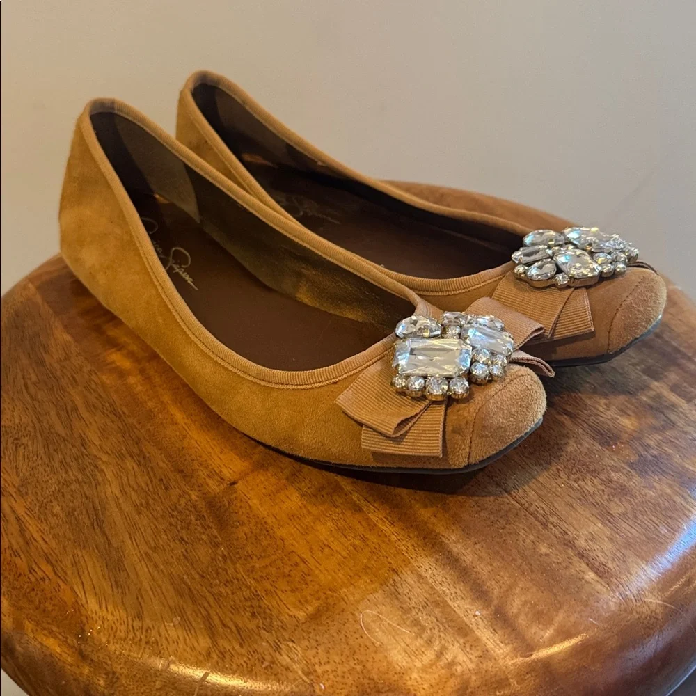 Jessica Simpson Gold Velvet Flats with Crystal embellishments Sz 8.5 medium NWOB - Picture 3 of 11